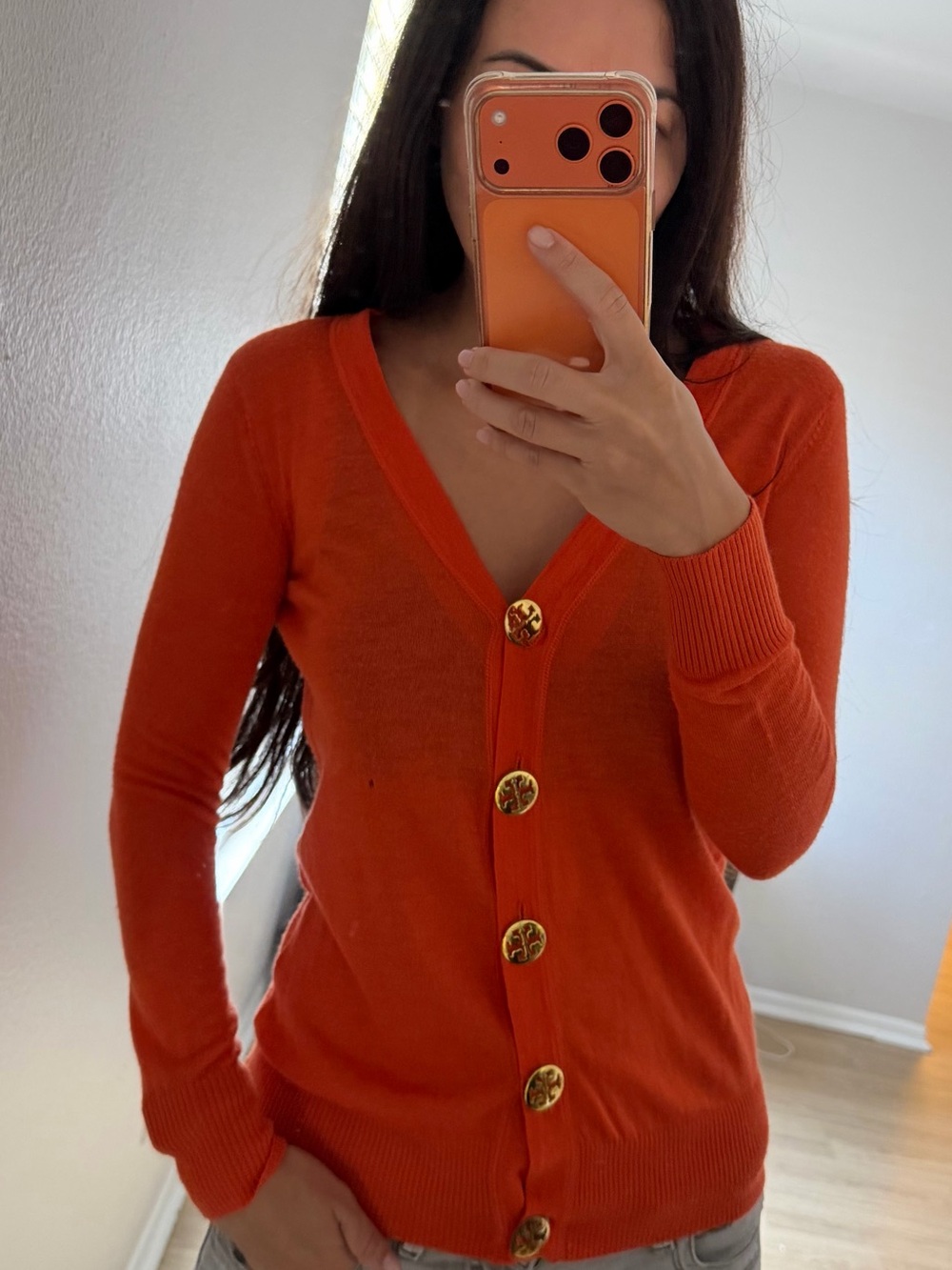 Orange Women's V-Neck Button Cardigan - Tory Burch